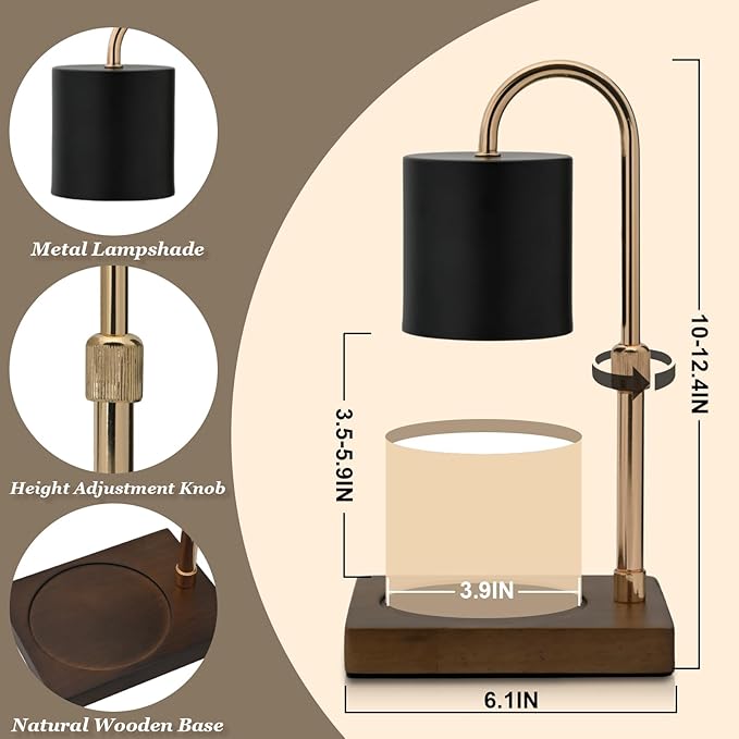 Candle Warmer Lamp Timer for Women Mom, House Warming Gifts New Home Decor, Modern Farmhouse Decor, Candle Warmer for All Jar Candles with 2 Bulb BlackGold
