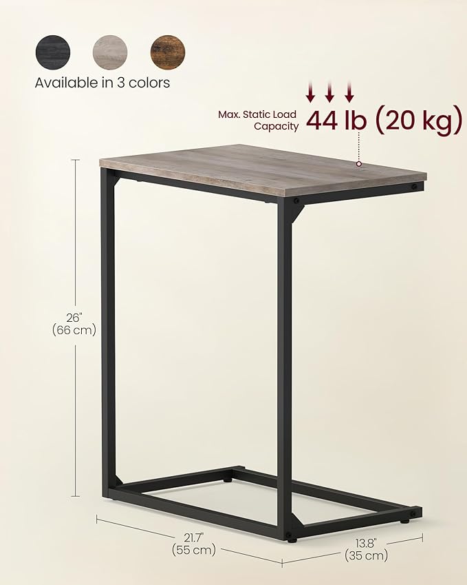 VASAGLE C Shape End Table, Small Coffee Table For Couch Or Sofa, Industrial Side Table In Living Room, Bedroom, 13.8 x 21.7 x 26 Inches, Greige and Classic Black ULNT052B02