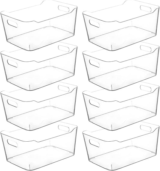 Clear Extra Large Plastic Storage Bins, Pantry Organizers and Storage Containers Fridge Organizer Bins for Organizing Home, Kitchen Organization. Bathroom, Refrigerator, Freezer, Laundry Room
