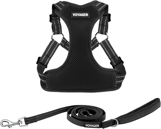 Best Pet Supplies Voyager Adjustable Dog Harness Leash Set with Reflective Stripes for Walking Heavy-Duty Full Body No Pull Vest with Leash D-Ring, Breathable All-Weather - Black, L