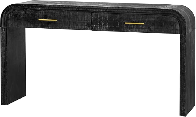 GDFStudio 59" Retro Console Table with Drawers, Narrow Entryway Cabinet Sofa Table with Fluted Details & Distressed Finish, Wood Sideboard Buffet Tables for Living Room Dining Room, Antique Black-1