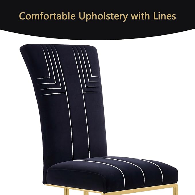 AUZ Dining Chairs Set of 10, Black Velvet Upholstered High Back Dining Chairs with Polished Gold Sled Legs