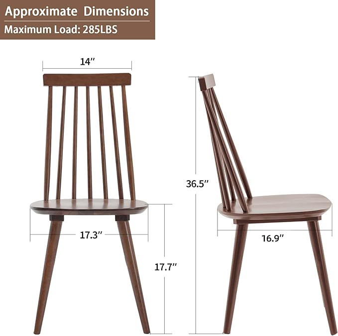 DUHOME Dining Chairs Set of 2 Wood Dining Room Chair Brown Spindle Side Kitchen Room Country Farmhouse Chairs Walnut