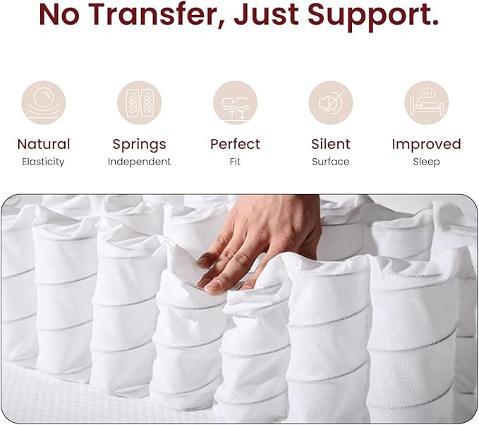 Queen Size Mattresses, Cushion Firm 12 Inch Hybrid Mattress for Couples, 700+ Pocket Coils for Motion Isolation & Dual Cooling Zones, CertiPUR-US Certified Foam Bed in A Box, 100 Days Trial