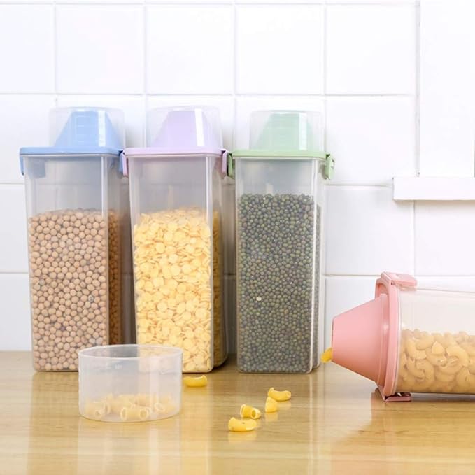 Pet Food Storage Container with Measuring Cup, Pour Spout and Seal Buckles Food Dispenser for Dogs Cats (Purple)
