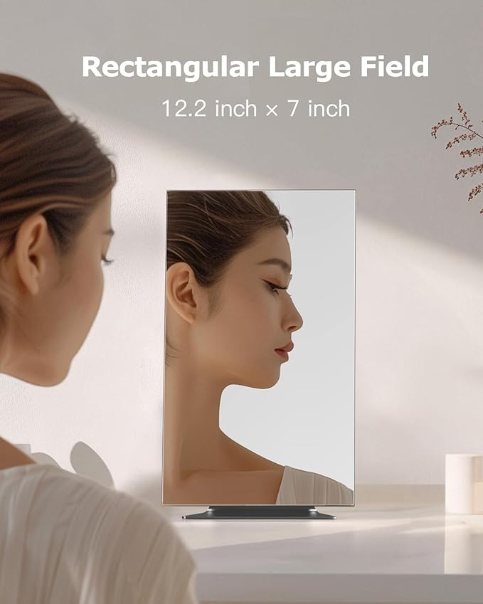 Rectangular Makeup Mirror, 12 Inch Metal Desk Mirror, Table Mirror with Stand, Vanity Mirror for Counter, Bedroom, Bathroom, Dorm