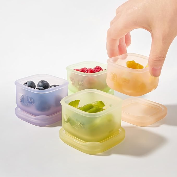 Olababy Clear Sense Silicone Storage Containers 4pk for Baby Food, Snacks, Formula, Puree, Sauce & More | Micro Plastic & BPA-Free | Daycare Essentials for Toddlers and Kids (Kiwi, 2 oz / 60 ml)