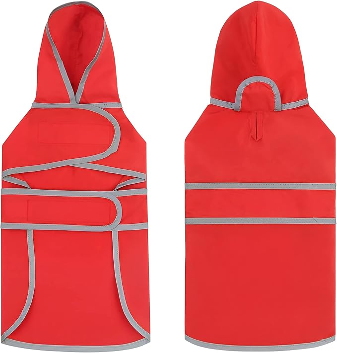Dog Rain Coat for Large Dogs Waterproof Hooded Rain Jacket with Reflective Strips Leash Hole & Poncho Adjustable Fit (Red,XL)