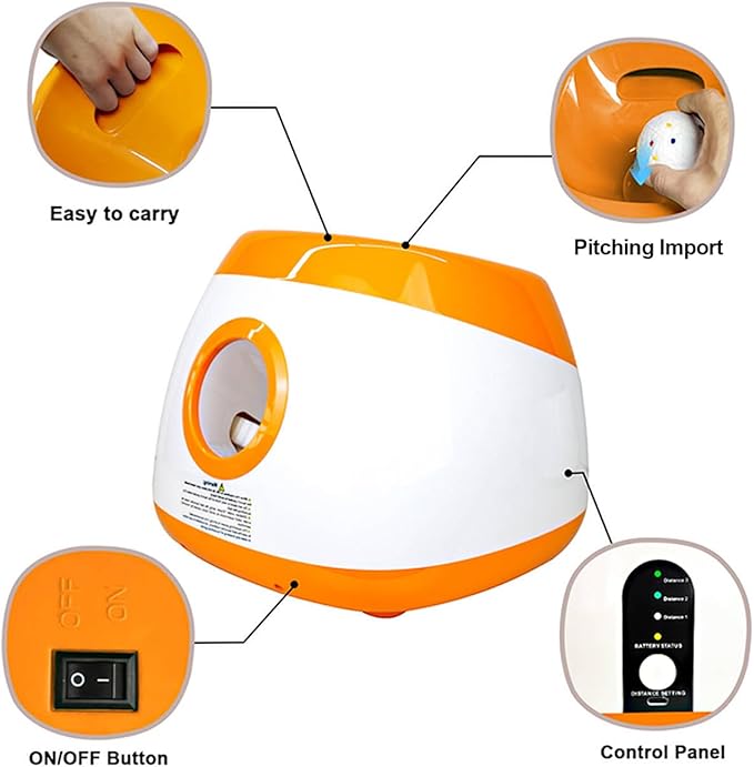 Large Automatic Dog Ball Launcher with 6 Tennis Balls (2.5"), Dog Ball Thrower for Medium & Large Dogs, 3 Adjustable Distance 26-78FT, Remote Control Launcher for Outdoor