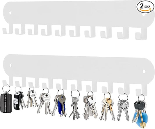 2 Pack Key Holder for Wall,Key Hooks with 10 Hooks,Key Holder Wall Mount Self Adhesive, Key Rack for Wall No Drill for Living Room, Kitchen, Bathroom, Garage (White)