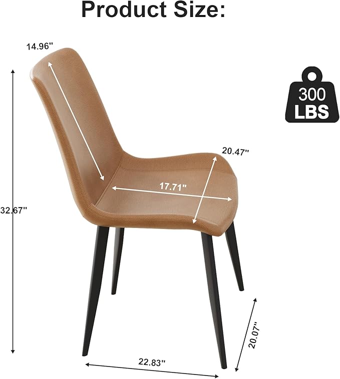 Dining Chairs, Modern PU Leather Dining Room Chair with Sturdy Metal Legs, Upholstered Seat Dinner Chairs Accent Side Chairs for Indoor Kitchen Living Room Restaurant (Brown, Set of 6)