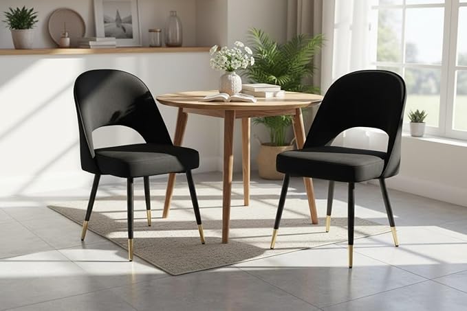 DUOMAY Modern Dining Chair Set of 6 with Open Back, Velvet Upholstered Armless Chair with Metal Frame Side Chair for Kitchen Dining Room Living Room, Black