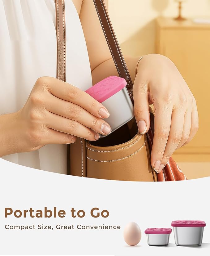 6 Pack 6oz Stainless Steel Snack Containers and 2oz Salad Dressing To Go Containers with Silicone Lids, Reusable Square Meal Prep Condiment Sauce Containers Lunch Box Accessories