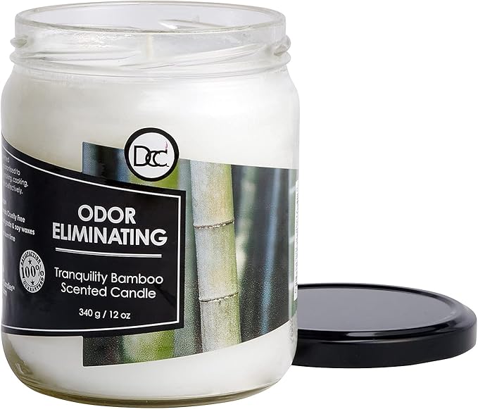 Bamboo Odor Eliminating Highly Fragranced Candle - Eliminates 95% of Pet, Smoke, Food, and Other Smells Quickly - Up to 80 Hour Burn time - 12 Ounce Premium Soy Blend