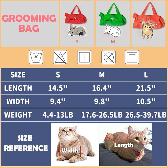 Kukaster Pet Cat’s Restraint Bag for Claw Care Nail Trimming Anti-Scratching Grooming Bag for Cats Medical Examination(Green-s)