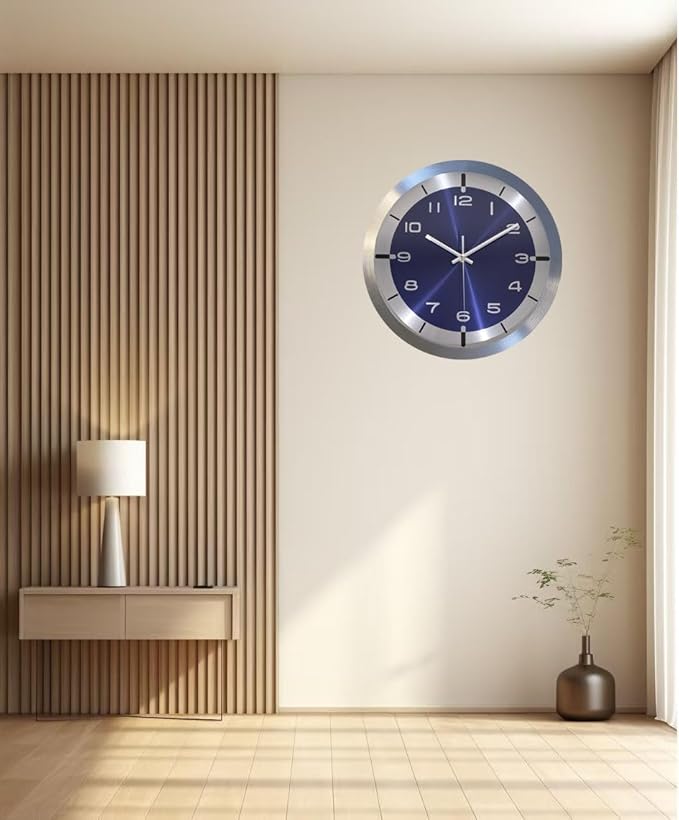 Silent Wall Clock Decorative,Analog Stainless Steel Wall Clock Battery Operated