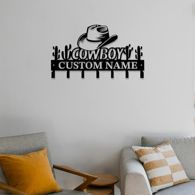 Personalized Custom Name West Cowboy Keys Hooks,Metal Cowboy Art Clothes Keys Hooks,Metal Cowboy Lover Wall Home Storage Decorative Keys Hooks,Key Holder Hooks for Wall (Style F)
