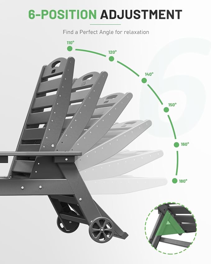 Lounge Chair Outdoor Set of 2, HDPE Chaise Lounge Outdoor with 6-Position & Wheels &Cup Holder, Pool Lounge Chair for Pool Poolside Deck Backyard Patio, Grey