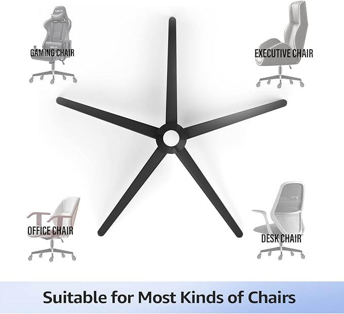 MASTERY MART 28 Inch Office Chair Base, Heavy Duty 2400 Lbs, Reinforced Metal Desk Chair Replacement, Universal Gas Cylinder Hole Caster Socket, Matte Black