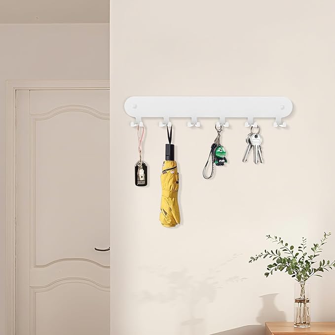 2 Pack Key Holder for Wall,Key Hooks,Key Holder Wall Mount Self Adhesive, Key Rack Wall Mount for Wall No Drill for Living Room, Kitchen, Bathroom, Garage (White, 12 Hooks)