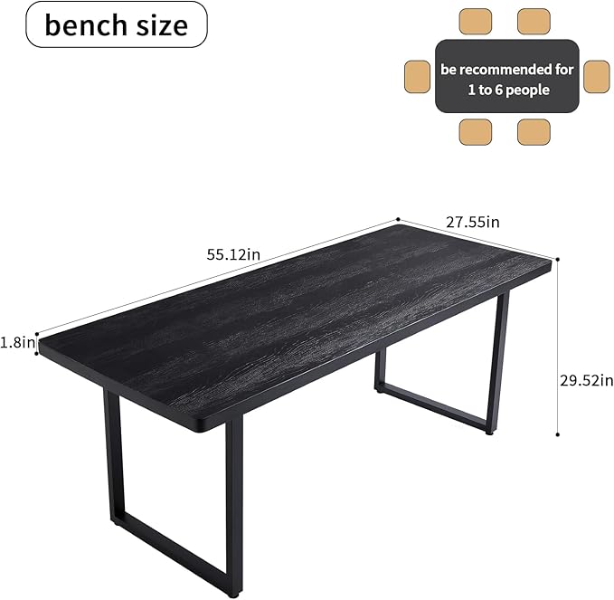 Modern Solid Wood Dining Table with Metal Base Stylish Durable Dining Room Table in Black Multiple Sizes Home Use Office Desk(55.12in)