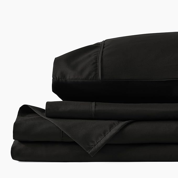 PeachSkinSheets Midnight Black Sheet Set - 1500tc Level of Softness - Extra Soft Cooling Sheets for Hot Sleepers and Night Sweats - Split King Size (2 XL Fitted)
