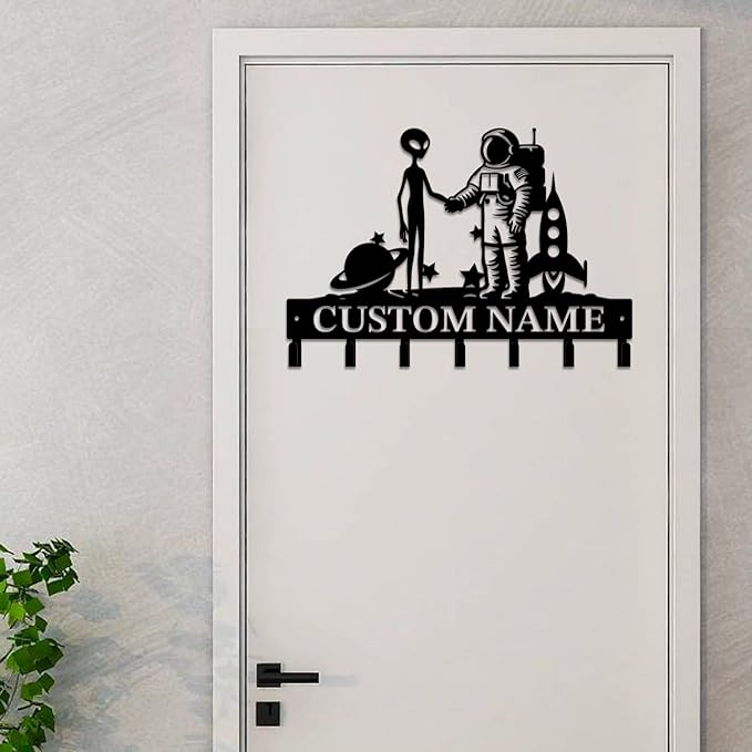 Personalized Custom Alien ET Metal Wall Keys Hooks,Clothes Hooks Alien ET Art coat racks,door holder,Black Alien ET decorations for home,Entrance doors,Hallway, Bedroom,Keys,Hats (Style O)