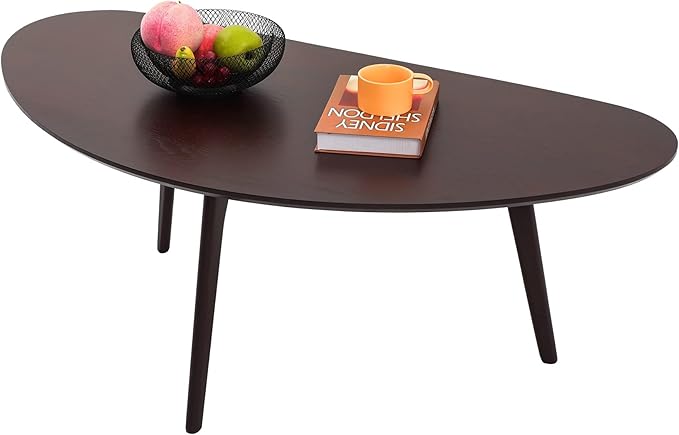 FIRMINANA Mid Century Modern Coffee Table,Large Oval Small Mangotop Coffee Table for Small Spaces, Espresso-47.3" W x23.63 D x 17.72" H