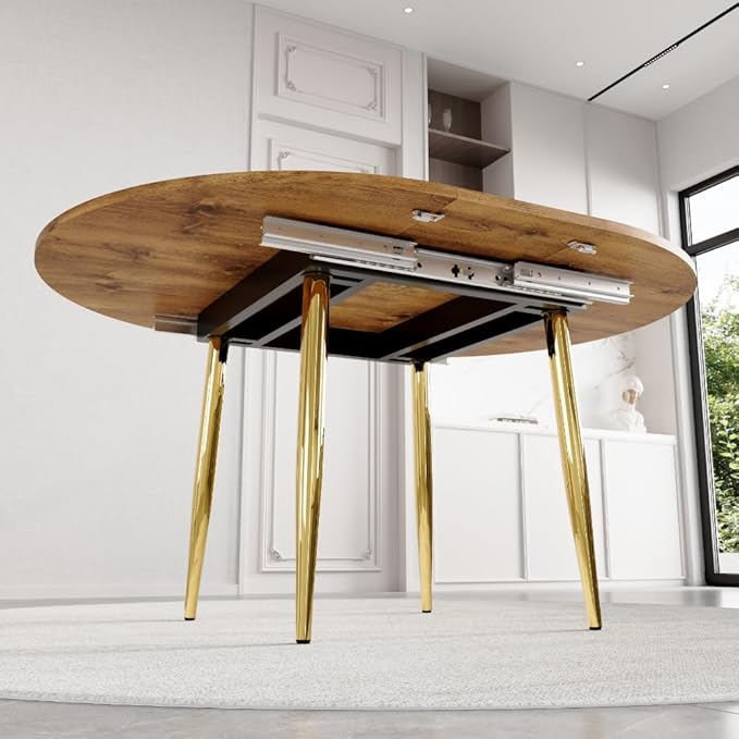 42" Round Dining Table for 4, 54" Oval Dining Table for 6, Extendable Kitchen & Dining Room Table with Metal Legs, Modern Rustic Space-Saving Adjustable Shape Dinner Table, Easy Assembly,Oak
