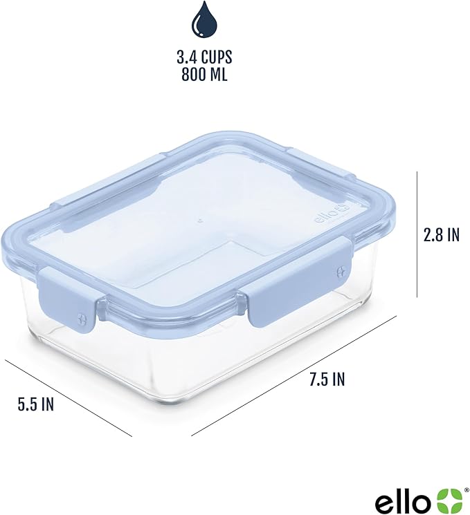 Ello Color Lock 3.4 Cup 10PC, 5 Pack Glass Meal Prep Sets Leak-Proof Glass Food Storage Containers with Airtight BPA-Free Plastic Lids, Dishwasher, Microwave, and Freezer Safe, Purple Rain