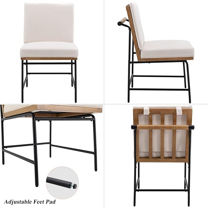 DUOMAY Mid-Century Modern Dining Chairs Set of 4, Linen Upholstered Side Chair with Rear Handle, Armless Chair with Metal Legs for Kitchen Dining Room Living Room Vanity, White