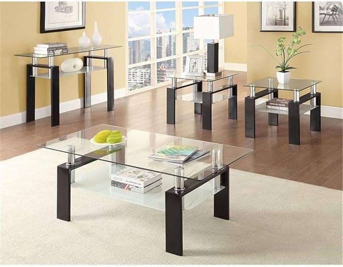 BOWERY HILL 48" Contemporary Glass Top Console Table in Black and Chrome