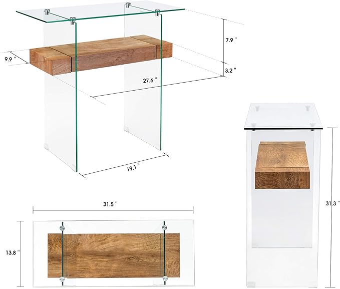 ivinta Glass Console Table with Storage, 31.5'' Modern Narrow Entryway Table with Storage Shelves for Living Room, Hallway, Foyer, Bedroom or Small Spaces 5103 (Natural)