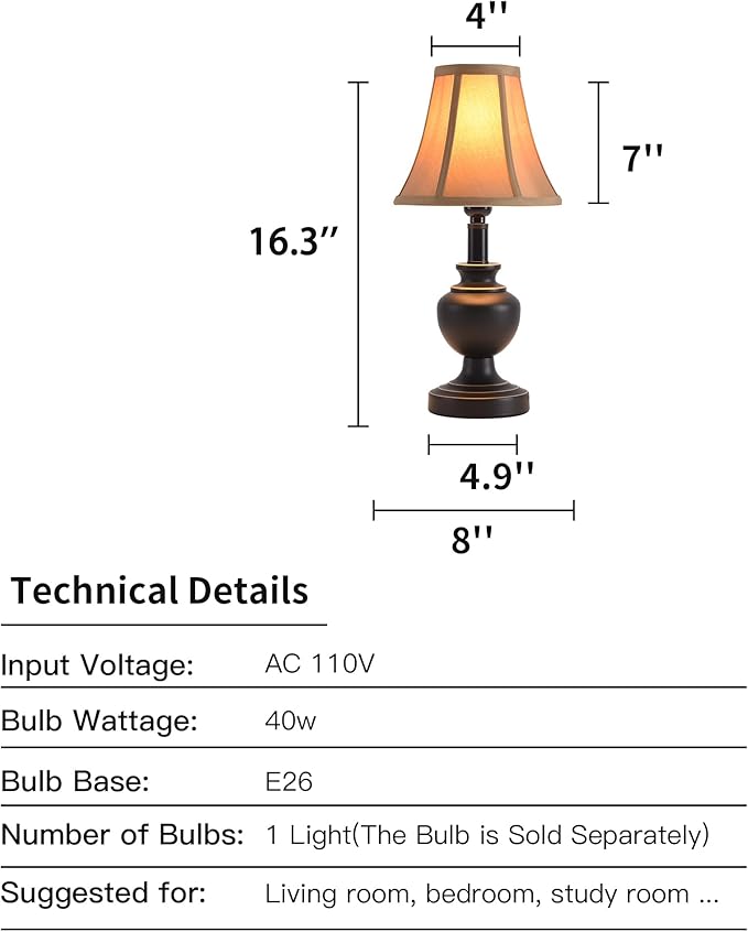 Traditional Table Lamp, Desk Lamp for Living Room with Fabric Shade, Vintage Bedside Lamp Black Finish for Bedroom Nightstand Office Hotel (Pack-01)