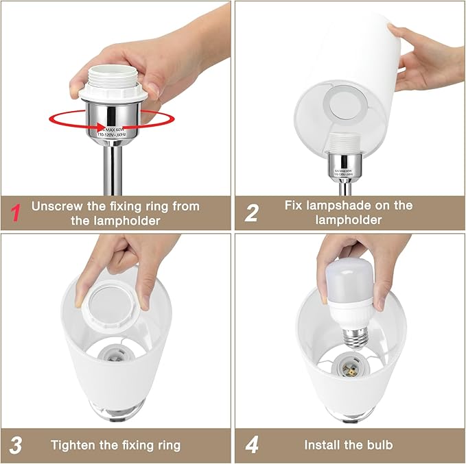 Bedside Table Lamps for Bedroom Set of 2 - Touch Lamp for Nightstand with USB-A+C Charging Ports - 3 Way Dimmable Small Desk Lamp White for Office, Dorm Room, Living Room, Reading, Nursery