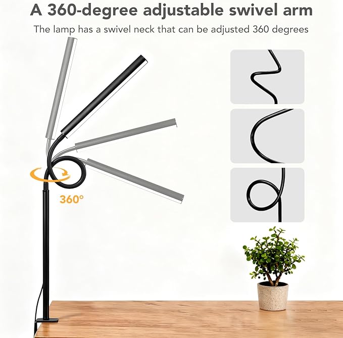 Small LED Desk Lamp with Clamp,Eye-Caring Clip on Lamp for Desk, 5 Modes 10 Brightness, Flexible Gooseneck USB Adapter Table Lamps for Home Office, Sewing（Black）