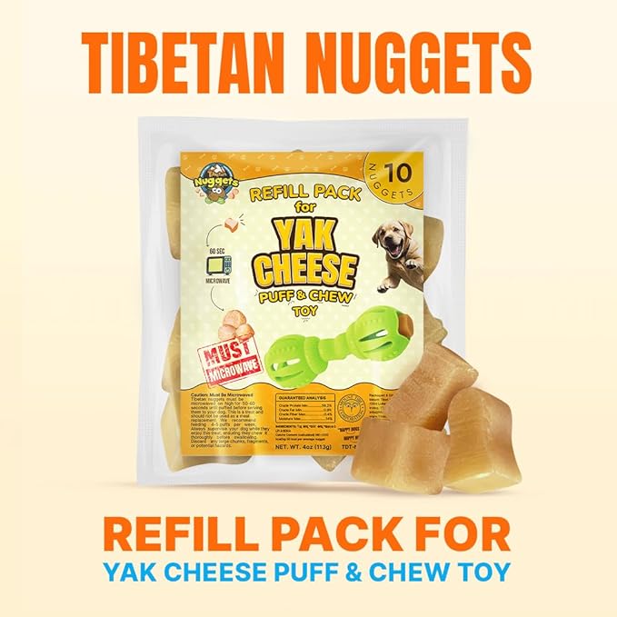 Tibetan Dog Chew Nuggets Refill Pack for Yak Cheese Puff & Chew Toy | 20 All-Natural, Easy-to-Digest Yak Cheese Nuggets | Must Microwave to Puff | Supports Gut Health & Teeth Cleaning