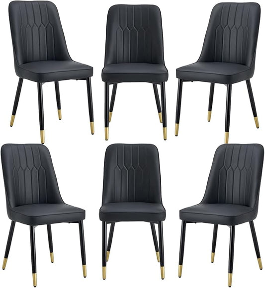 Dining Chairs Set of 6，Modern Dining Chairs, Equipped with PU Leather Backrest Cushions and Black Metal Legs, Suitable for Restaurants, Kitchens, and Bedrooms Dining Room Chairs