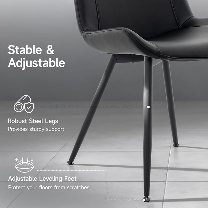 Brage Living Dining Chairs Set of 2, PU Leather Modern Armless Kitchen Dining Room Chairs, Upholstered Accent Side Chairs with Metal Legs (Black)