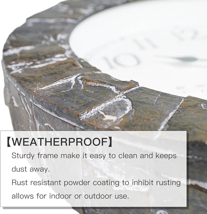 BESTIME CC-941 14-Inch Plastic Clock Slate Grain Color.Thermometer,Hygrometer.Indoor,Outdoor,Weatherproof,Weather Resistant,Ideal,Garden,Farmhouse.