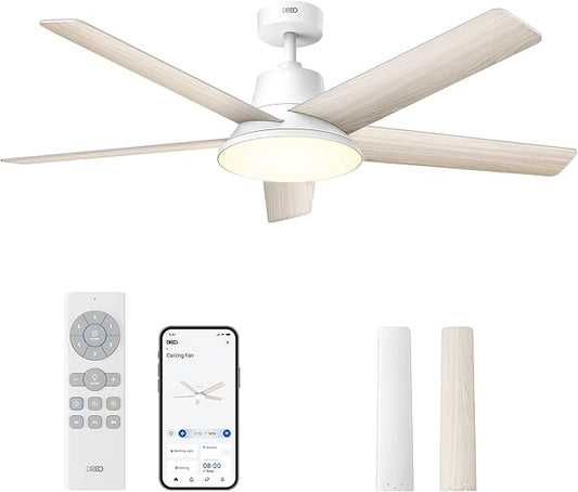 Dreo Smart Ceiling Fan with Lights, 52 Inch, 12 Speeds & 3 Fan Modes, Stepless Color Tones, Dimmable LED Light, 12H Timer, Quiet DC Motor, Remote/APP/Alexa Control, White Ceiling Fans Indoor