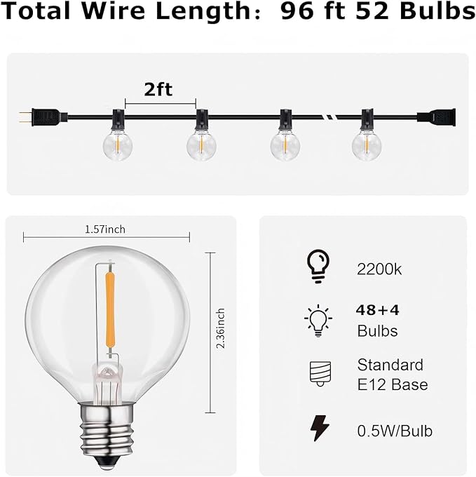 HISTAR 96FT LED Outdoor String Lights with Remote Waterproof G40 Globe Lights with 52 Dimmable LED Bulbs, Outdoor Patio Lights Decorative for Backyard Balcony Bistro Cafe