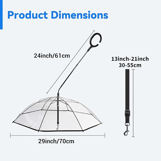 Dog Umbrella for Small Dogs Clear Walking Umbrella with Adjustable Leash