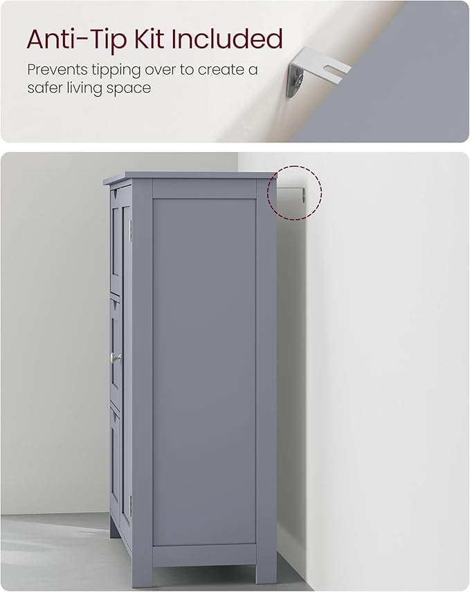 VASAGLE Floor Storage Cabinet, Freestanding Storage Unit with 3 Drawers, 1 Adjustable Shelf, for Bathroom Living Room Dining Kitchen, 11.8 x 23.6 x 31.5 Inches, Dove Gray UBBC049G02