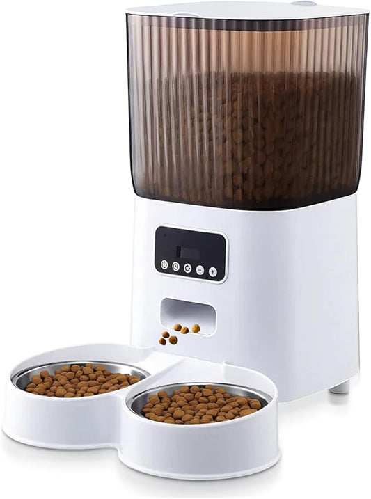 Automatic Cat Feeder, 5L Timed Dual Dog Food Dispenser with Dual Power Supply Programmable 1-15 Meals Control with Auto Pet Feeder for Cats and Dogs (Button)