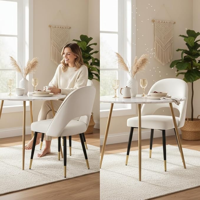 LukeAlon Classic Velvet Dining Chairs Set of 4, Upholstered Open Back Kitchen Chairs with Metal Legs Armless Side Chairs Mid Century Dining Chair for Dining Room, Beige