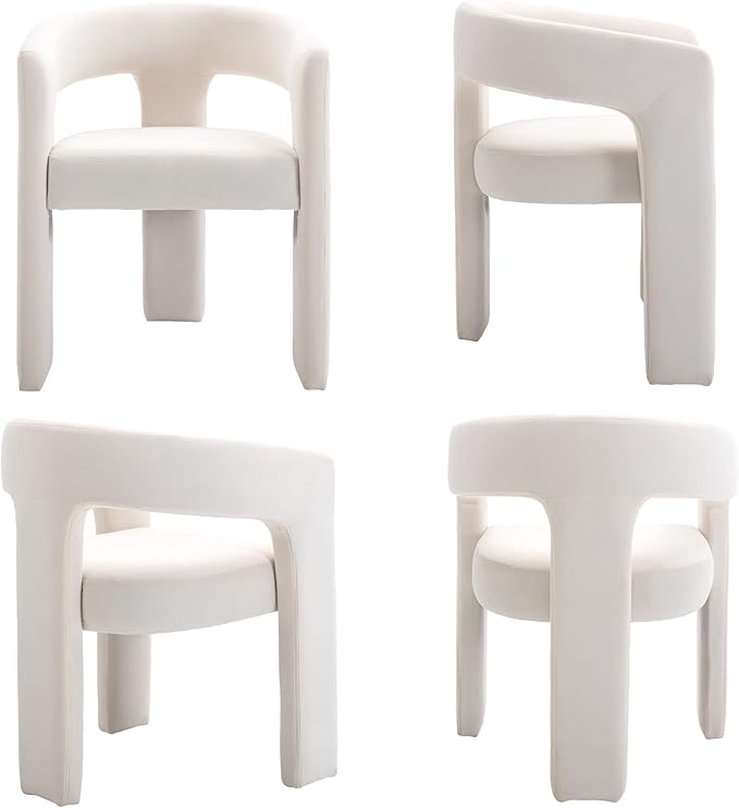 Set of 2 Modern Velvet Fabric Upholstered Dining Chairs with Open-Back, Cute Barrel Side Chairs Kitchen Armchair Accent Chairs for Dining Room Bedroom, Ivory