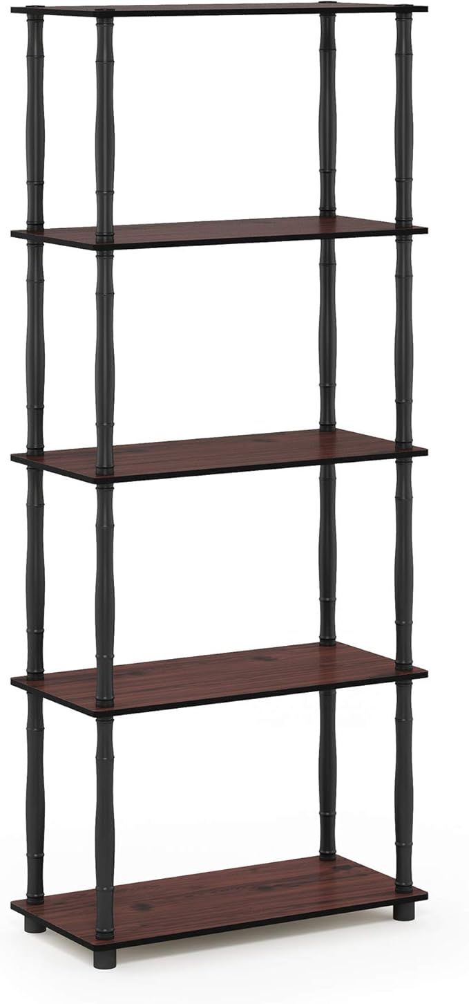 Furinno Turn-N-Tube 5-Tier Multipurpose Shelf / Display Rack / Storage Shelf / Bookshelf, Classic Tubes, Dark Cherry/Black