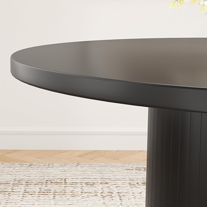 Farini 43" Round Dining Table for 4-6 with Storage Space,Modern Kitchen Room Table with Wood Top & Sturdy Metal Base,Black