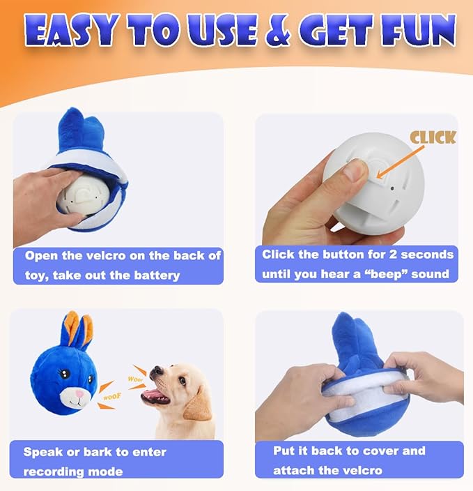 BABOLI Automatic Moving Dog Toy for Boredom, Attractive Bouncing Bunny Cover with a Talking and Vibrating Ball, USB-C Rechargeable Interactive Rabbit Dog Toy, Not for Aggressive Chewers